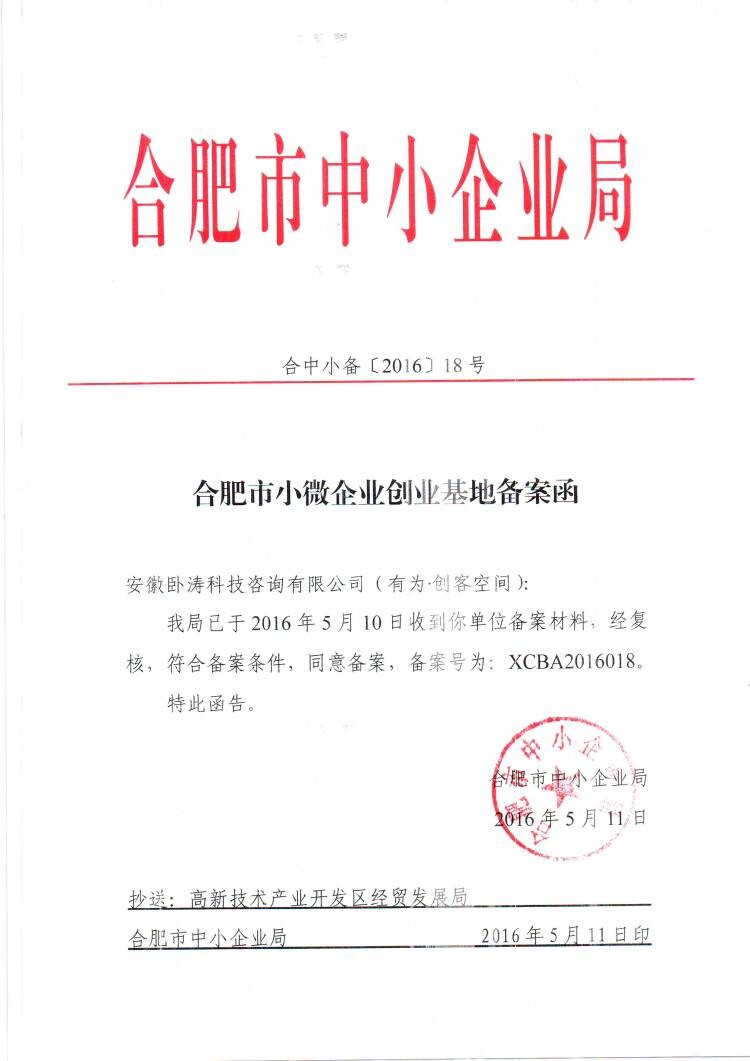安徽臥濤備案合肥市小微企業創業示范基地順利開展！